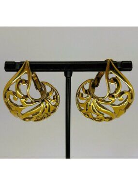 Pierre Lang Gold-Tone Filigree Pierced Earrings With Omega Clips Statement
